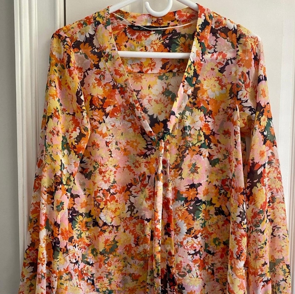Zara Trafaluc Multicolor Floral Blouse